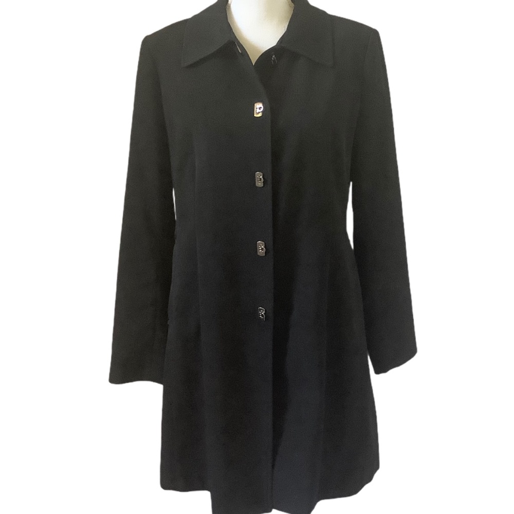 Black Anne Klein Single-Breasted Lined Rain Coat